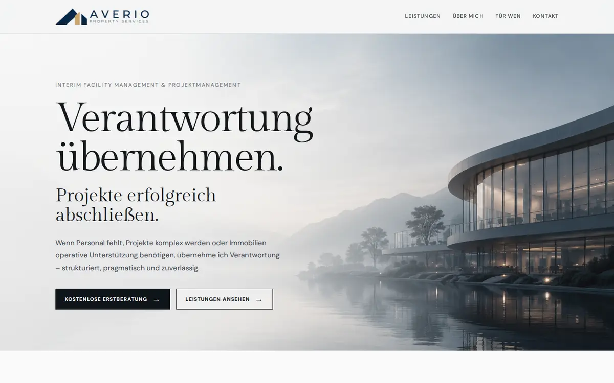 Website von Averio Property Services am Desktop