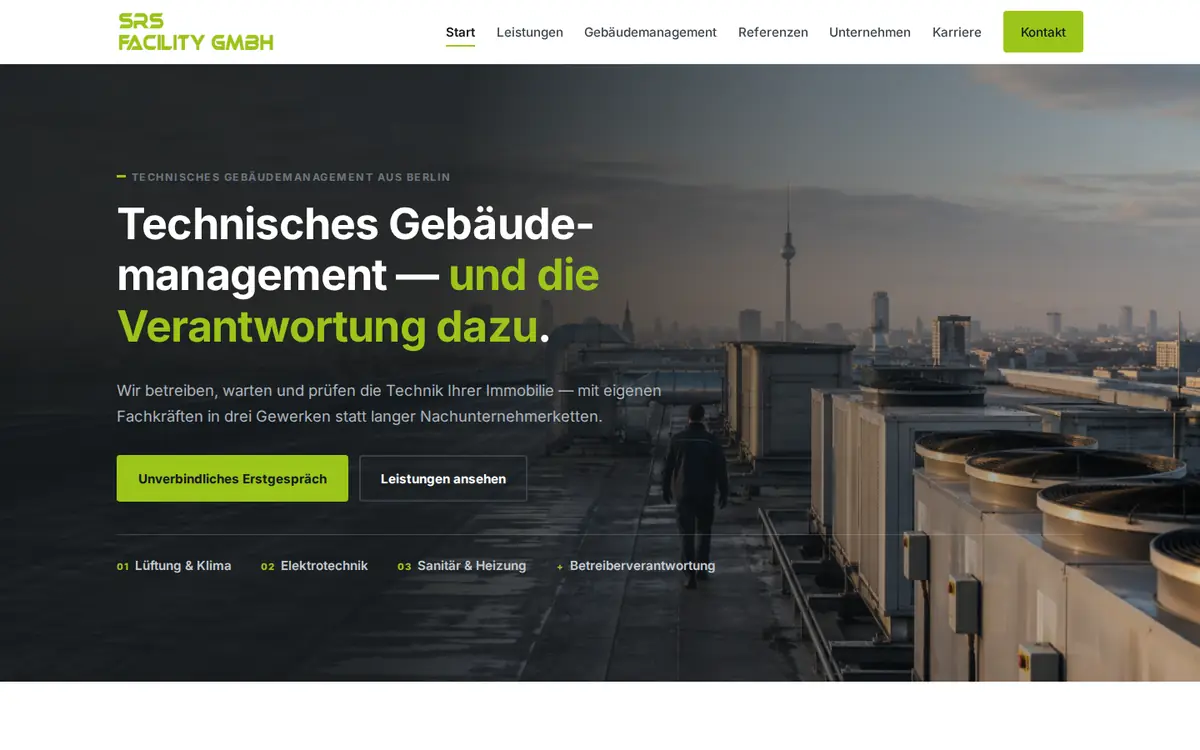 Website-Entwurf für SRS Facility GmbH am Desktop